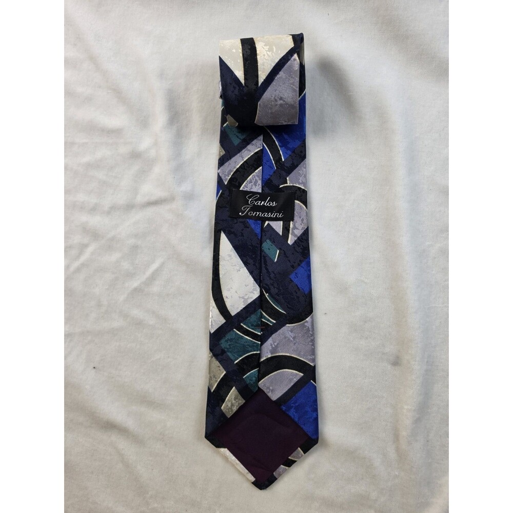 Blue, Grey & Teal Abstract Geometric Graphic Men's Necktie